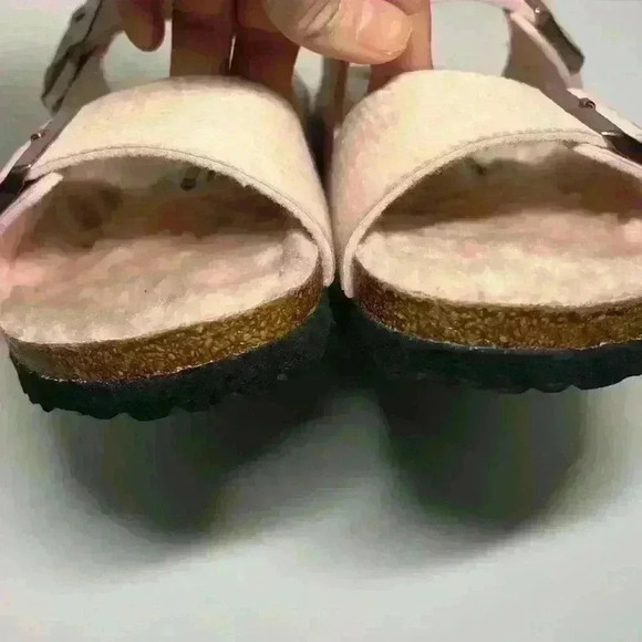 Birkenstock Arizona Microfiber Shearling Sandals Desert Dust Light Rose Sz 39 - Picture 4 of 10
